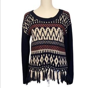 FLYING TOMATO argyle crew neck fringe sweater